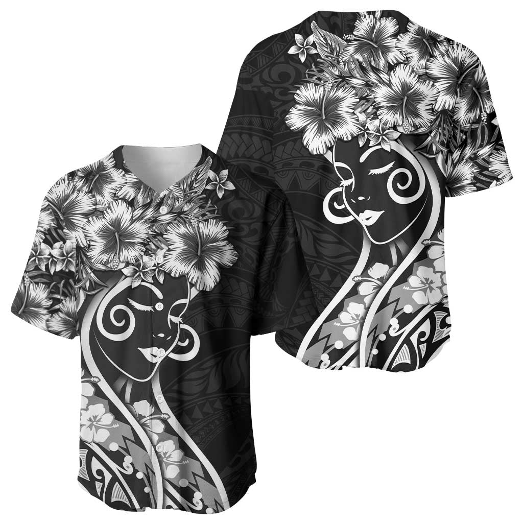 Polynesian Women's Day Baseball Jersey Black Hibiscus Flowers With Polynesian Pattern LT05 - Polynesian Pride