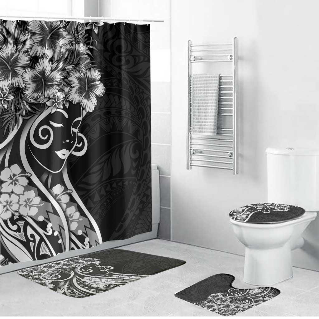 Polynesian Women's Day Bathroom Set Black Hibiscus Flowers With Polynesian Pattern LT05 Bathroom Set (4 pcs) Black - Polynesian Pride