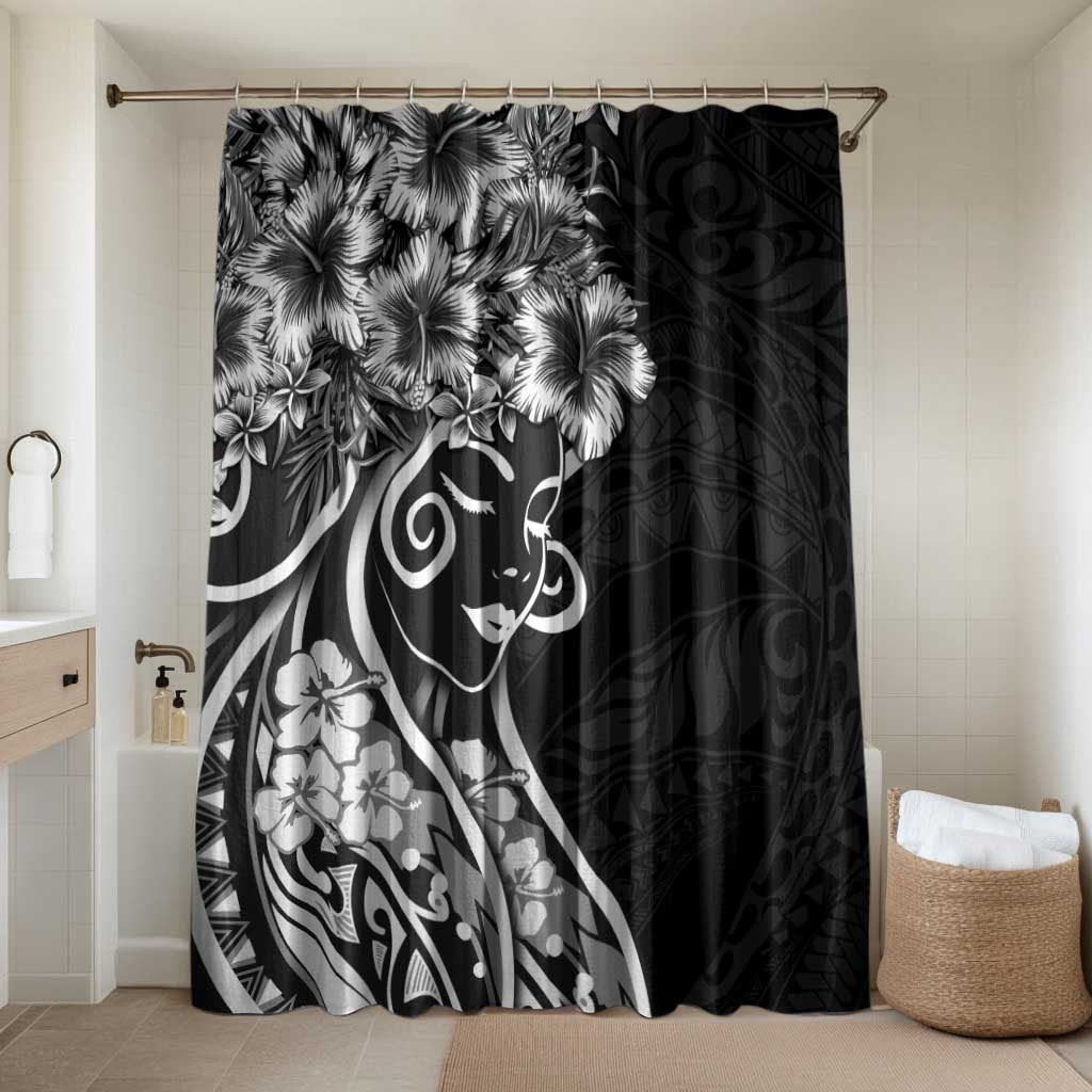 Polynesian Women's Day Bathroom Set Black Hibiscus Flowers With Polynesian Pattern LT05 Shower Curtain Only Black - Polynesian Pride