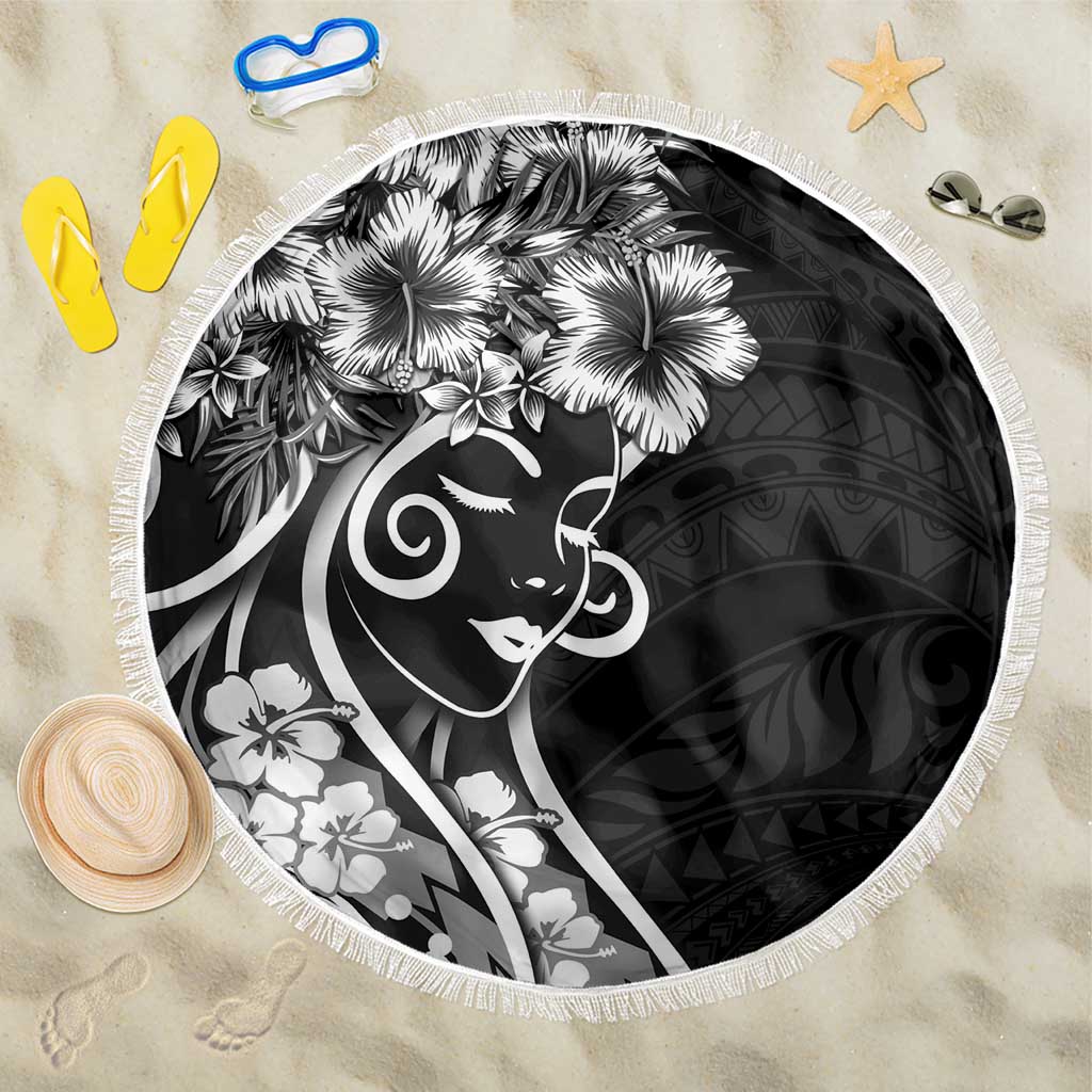Polynesian Women's Day Beach Blanket Black Hibiscus Flowers With Polynesian Pattern LT05 One Size 150cm Black - Polynesian Pride