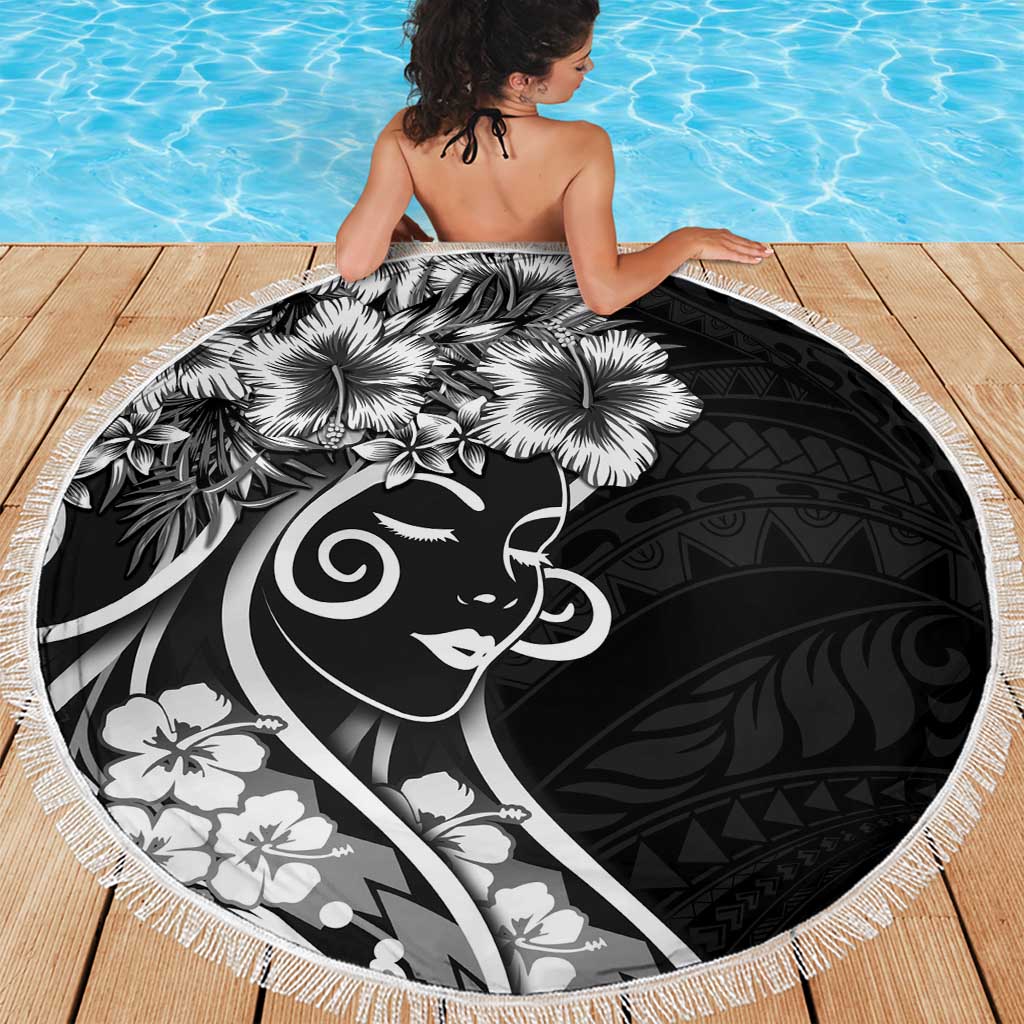 Polynesian Women's Day Beach Blanket Black Hibiscus Flowers With Polynesian Pattern LT05 - Polynesian Pride
