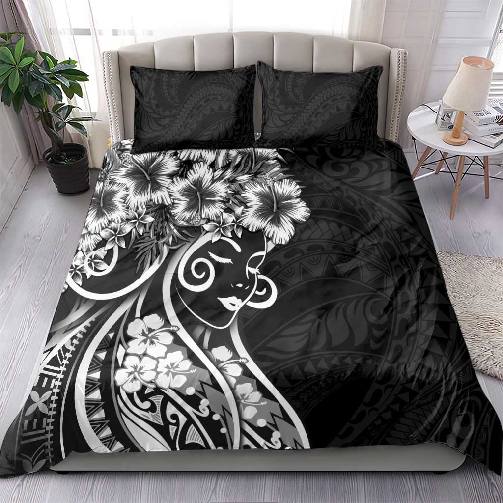 Polynesian Women's Day Bedding Set Black Hibiscus Flowers With Polynesian Pattern LT05 - Polynesian Pride