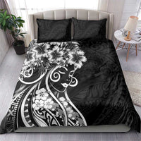Polynesian Women's Day Bedding Set Black Hibiscus Flowers With Polynesian Pattern LT05 - Polynesian Pride