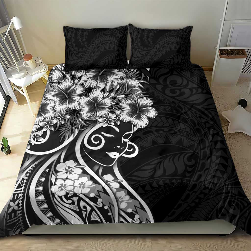 Polynesian Women's Day Bedding Set Black Hibiscus Flowers With Polynesian Pattern LT05 - Polynesian Pride