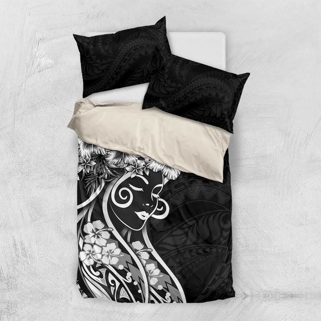 Polynesian Women's Day Bedding Set Black Hibiscus Flowers With Polynesian Pattern LT05 US Twin 172cm x 218cm Black - Polynesian Pride