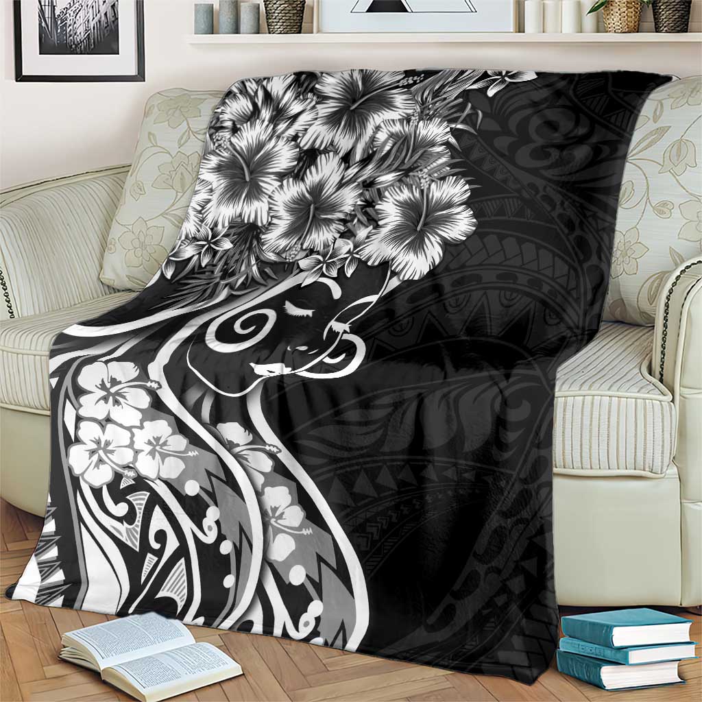 Polynesian Women's Day Blanket Black Hibiscus Flowers With Polynesian Pattern LT05 - Polynesian Pride