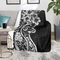 Polynesian Women's Day Blanket Black Hibiscus Flowers With Polynesian Pattern LT05 - Polynesian Pride
