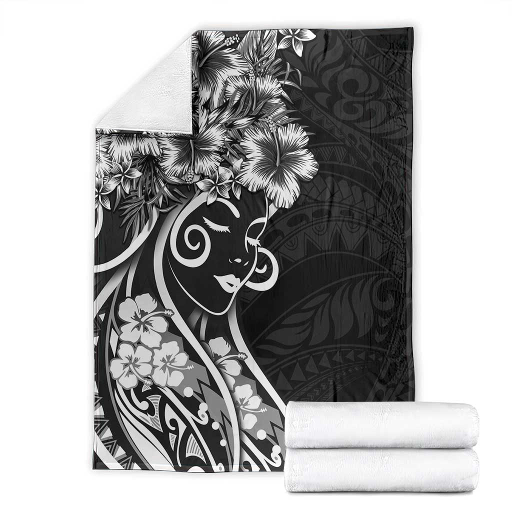 Polynesian Women's Day Blanket Black Hibiscus Flowers With Polynesian Pattern LT05 - Polynesian Pride