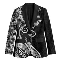 Polynesian Women's Day Blazer Black Hibiscus Flowers With Polynesian Pattern LT05 Unisex Black - Polynesian Pride