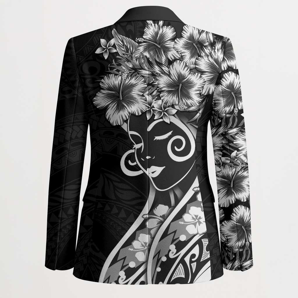 Polynesian Women's Day Blazer Black Hibiscus Flowers With Polynesian Pattern LT05 - Polynesian Pride