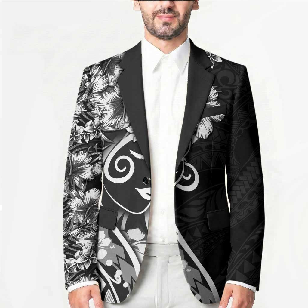 Polynesian Women's Day Blazer Black Hibiscus Flowers With Polynesian Pattern LT05 - Polynesian Pride