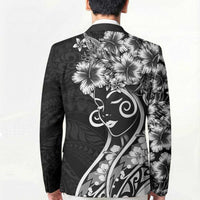 Polynesian Women's Day Blazer Black Hibiscus Flowers With Polynesian Pattern LT05 - Polynesian Pride