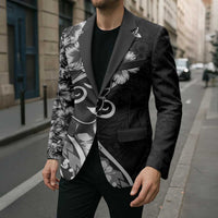 Polynesian Women's Day Blazer Black Hibiscus Flowers With Polynesian Pattern LT05 - Polynesian Pride