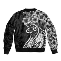 Polynesian Women's Day Bomber Jacket Black Hibiscus Flowers With Polynesian Pattern LT05 - Polynesian Pride