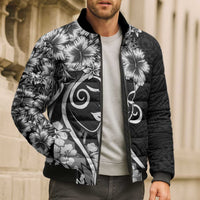 Polynesian Women's Day Bomber Puffer Jacket Black Hibiscus Flowers With Polynesian Pattern