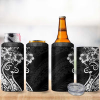 Polynesian Women's Day 4 in 1 Can Cooler Tumbler Black Hibiscus Flowers With Polynesian Pattern LT05 - Polynesian Pride