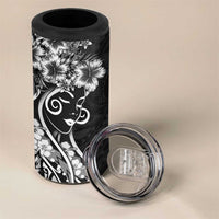 Polynesian Women's Day 4 in 1 Can Cooler Tumbler Black Hibiscus Flowers With Polynesian Pattern LT05 - Polynesian Pride