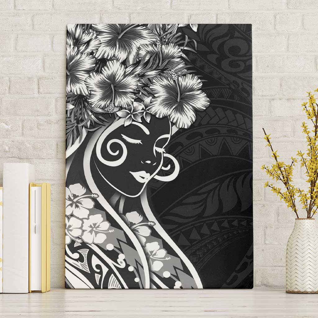Polynesian Women's Day Canvas Wall Art Black Hibiscus Flowers With Polynesian Pattern LT05 Without Frame Black - Polynesian Pride