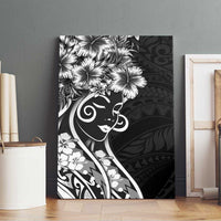 Polynesian Women's Day Canvas Wall Art Black Hibiscus Flowers With Polynesian Pattern LT05 - Polynesian Pride