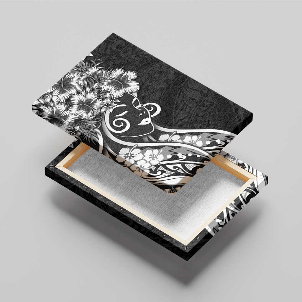 Polynesian Women's Day Canvas Wall Art Black Hibiscus Flowers With Polynesian Pattern LT05 - Polynesian Pride