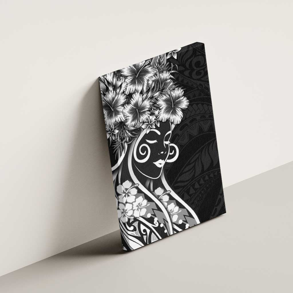 Polynesian Women's Day Canvas Wall Art Black Hibiscus Flowers With Polynesian Pattern LT05 - Polynesian Pride