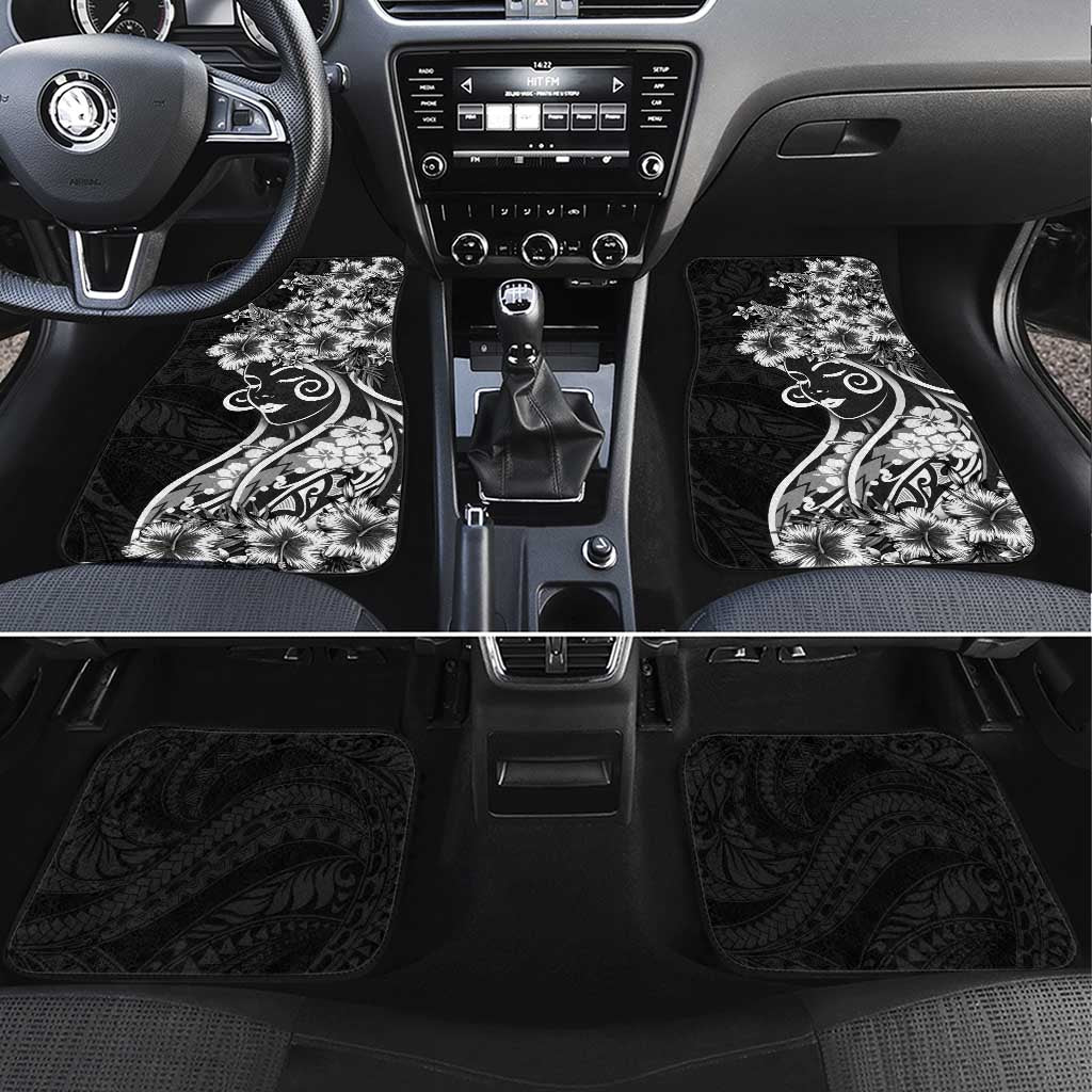 Polynesian Women's Day Car Mats Black Hibiscus Flowers With Polynesian Pattern LT05 Set 4pcs Black - Polynesian Pride