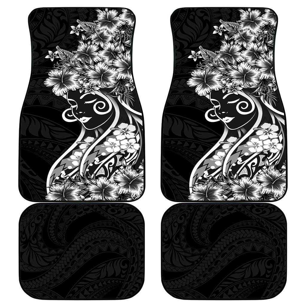 Polynesian Women's Day Car Mats Black Hibiscus Flowers With Polynesian Pattern LT05 - Polynesian Pride