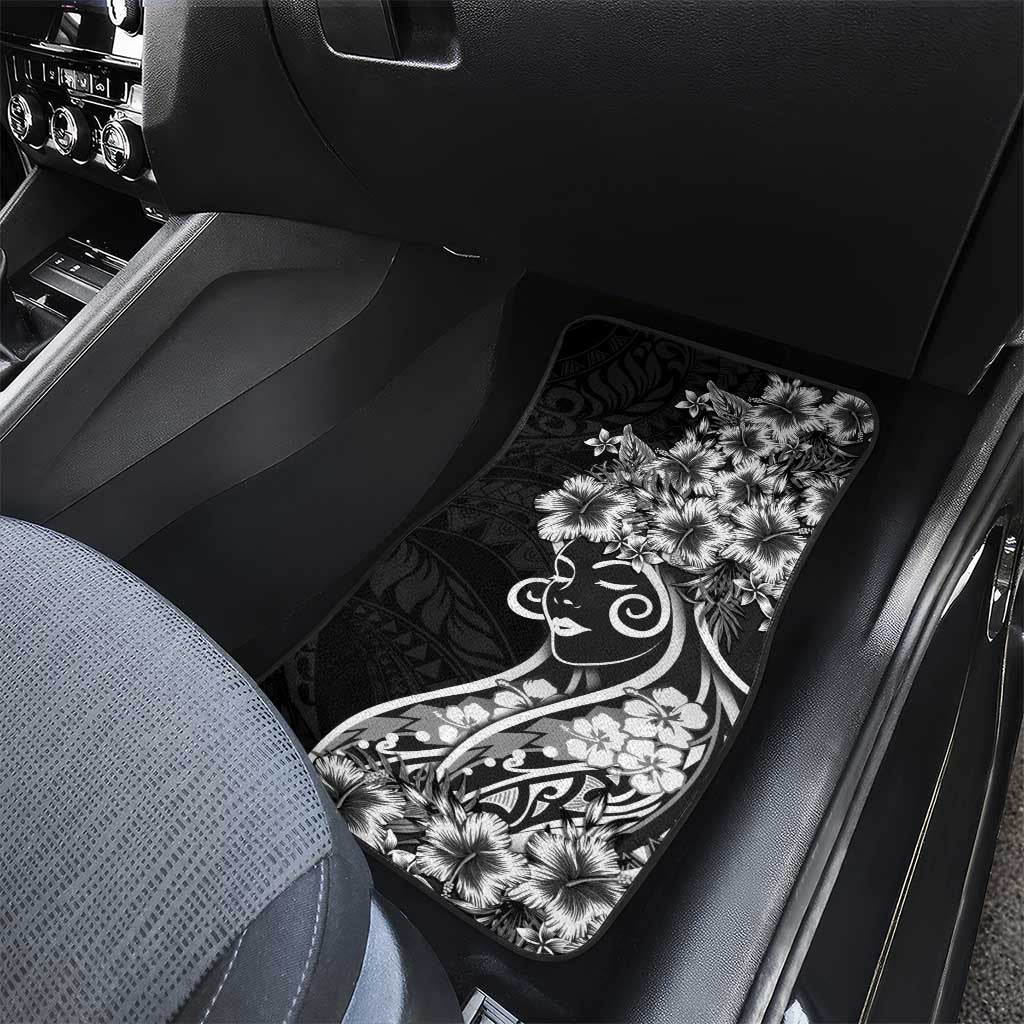 Polynesian Women's Day Car Mats Black Hibiscus Flowers With Polynesian Pattern LT05 - Polynesian Pride