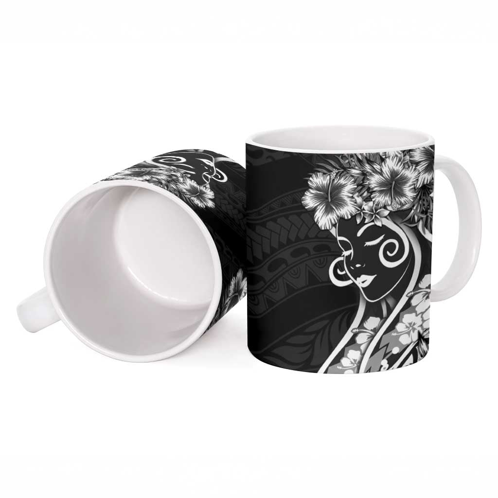Polynesian Women's Day Ceramic Mug Black Hibiscus Flowers With Polynesian Pattern LT05 - Polynesian Pride