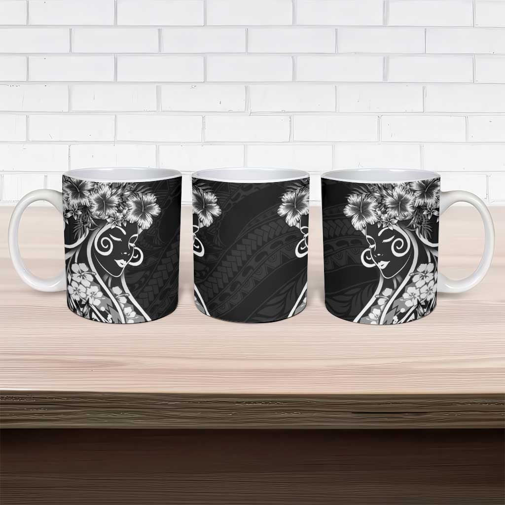 Polynesian Women's Day Ceramic Mug Black Hibiscus Flowers With Polynesian Pattern LT05 - Polynesian Pride