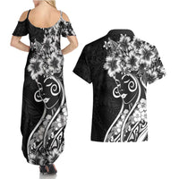 Polynesian Women's Day Couples Matching Summer Maxi Dress and Hawaiian Shirt Black Hibiscus Flowers With Polynesian Pattern LT05 - Polynesian Pride