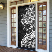 Polynesian Women's Day Door Cover Black Hibiscus Flowers With Polynesian Pattern LT05 - Polynesian Pride