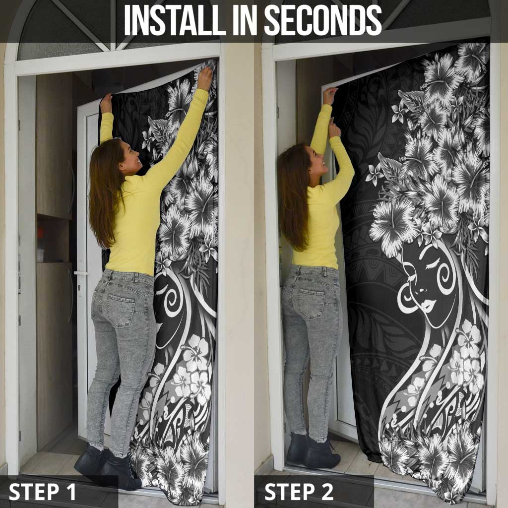 Polynesian Women's Day Door Cover Black Hibiscus Flowers With Polynesian Pattern LT05 - Polynesian Pride