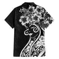 Polynesian Women's Day Family Matching Long Sleeve Bodycon Dress and Hawaiian Shirt Black Hibiscus Flowers With Polynesian Pattern