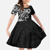 Polynesian Women's Day Family Matching Mermaid Dress and Hawaiian Shirt Black Hibiscus Flowers With Polynesian Pattern