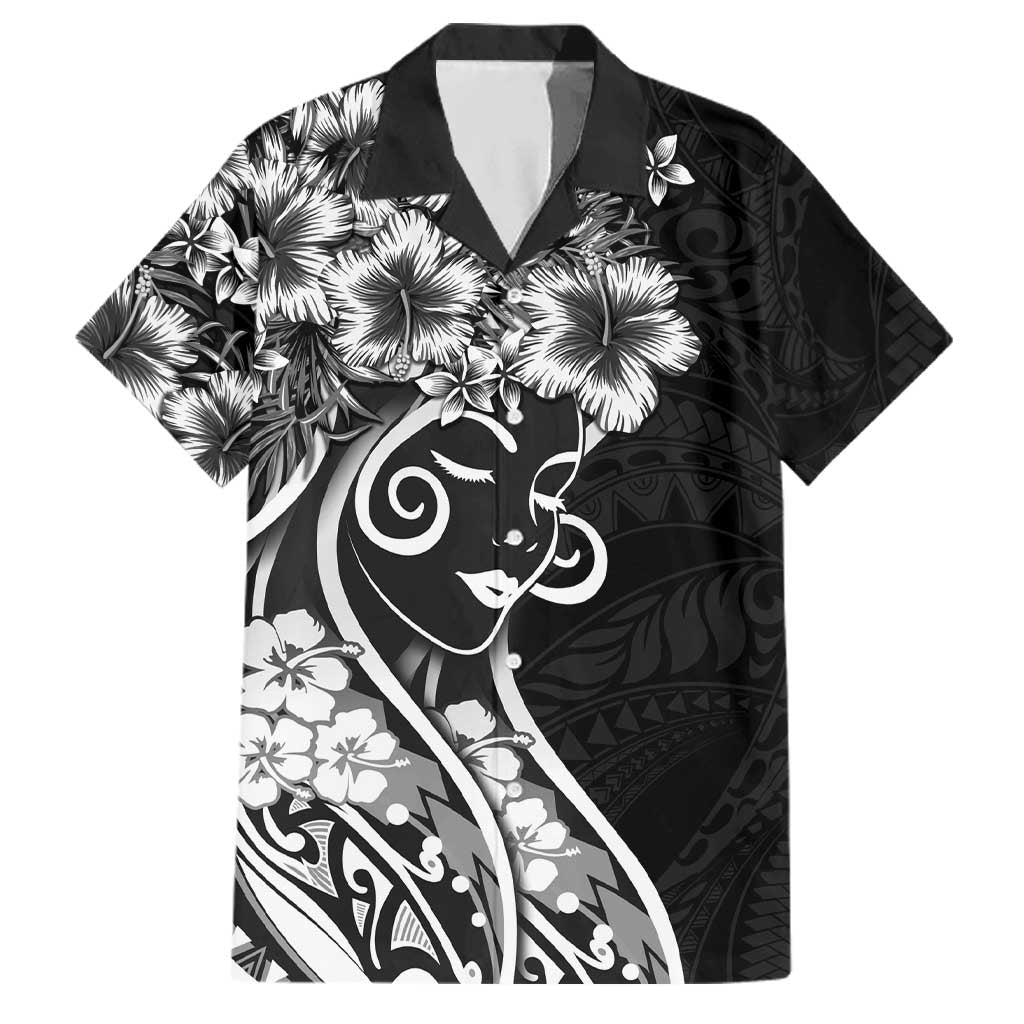 Polynesian Women's Day Family Matching Mermaid Dress and Hawaiian Shirt Black Hibiscus Flowers With Polynesian Pattern