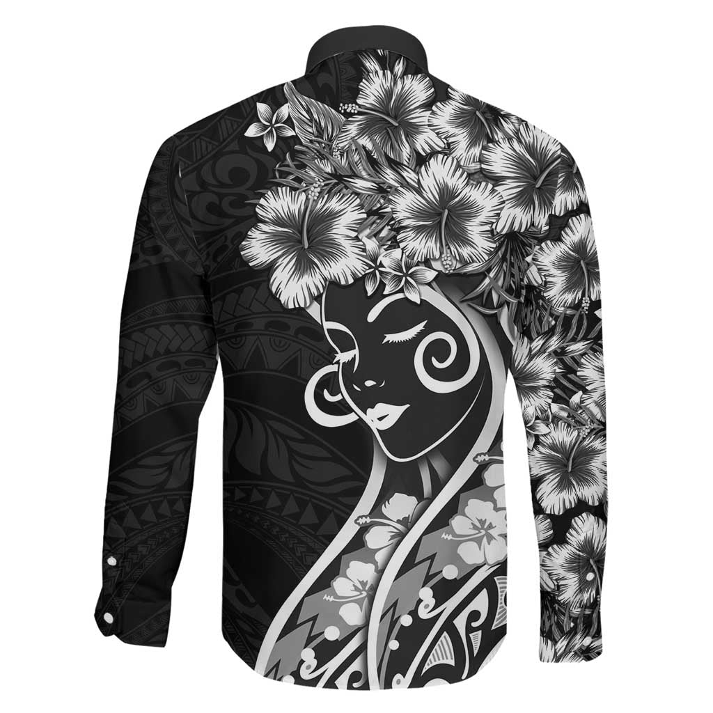 Polynesian Women's Day Family Matching Mermaid Dress and Hawaiian Shirt Black Hibiscus Flowers With Polynesian Pattern