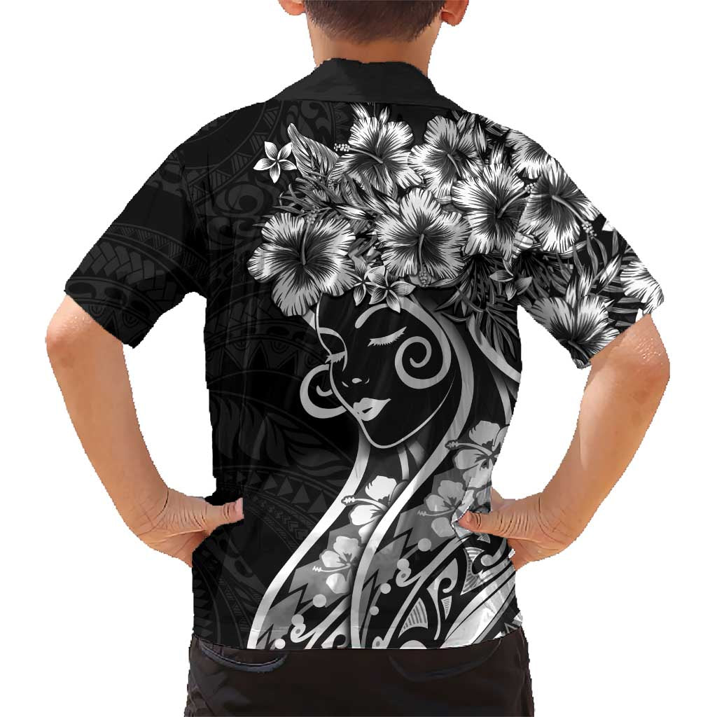 Polynesian Women's Day Family Matching Off Shoulder Short Dress and Hawaiian Shirt Black Hibiscus Flowers With Polynesian Pattern