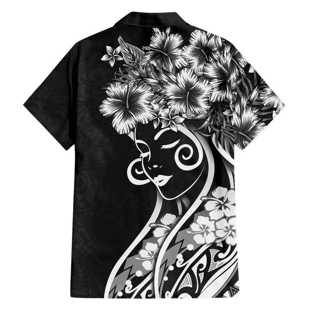 Polynesian Women's Day Family Matching Off Shoulder Short Dress and Hawaiian Shirt Black Hibiscus Flowers With Polynesian Pattern