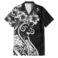 Polynesian Women's Day Family Matching Short Sleeve Bodycon Dress and Hawaiian Shirt Black Hibiscus Flowers With Polynesian Pattern