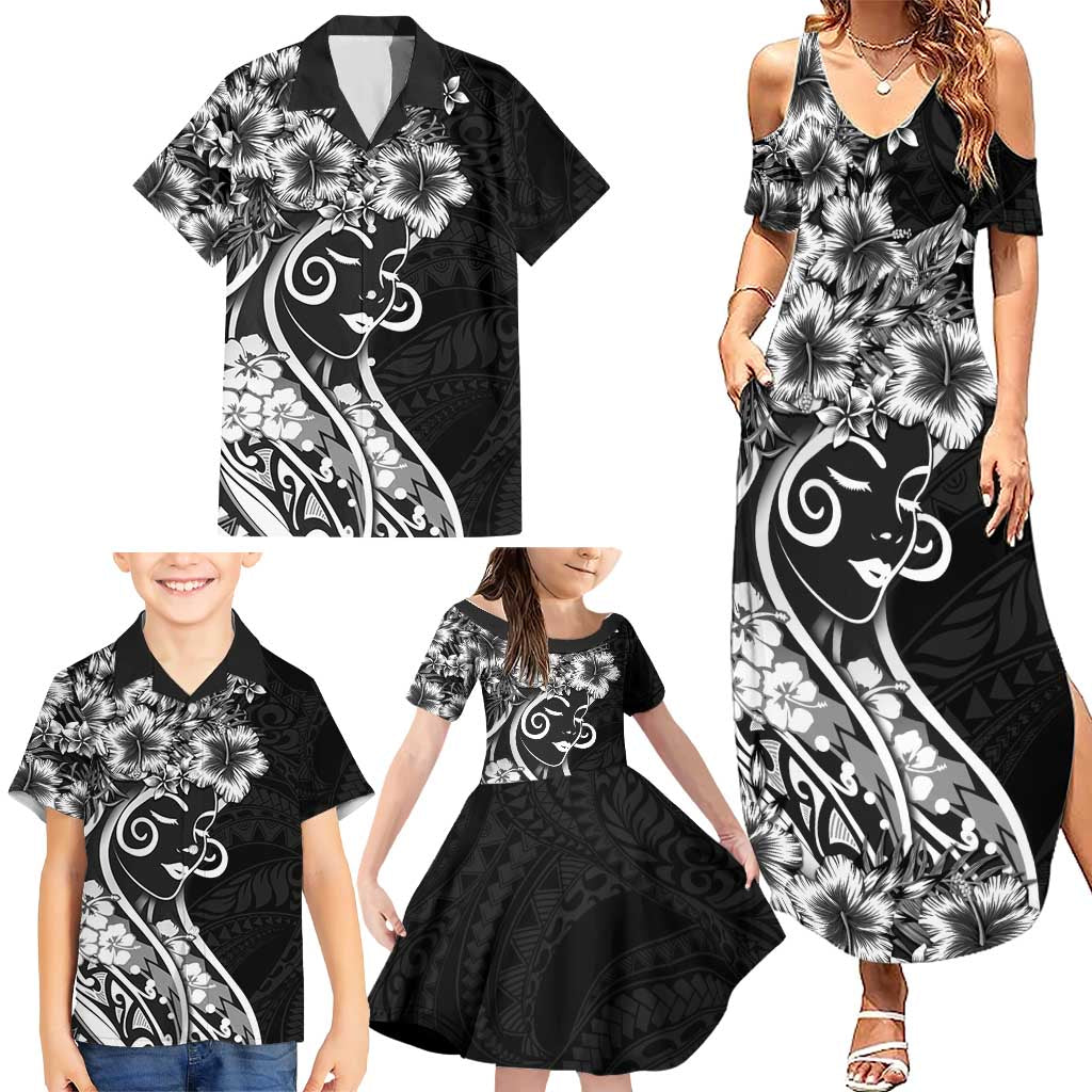Polynesian Women's Day Family Matching Summer Maxi Dress and Hawaiian Shirt Black Hibiscus Flowers With Polynesian Pattern LT05 - Polynesian Pride