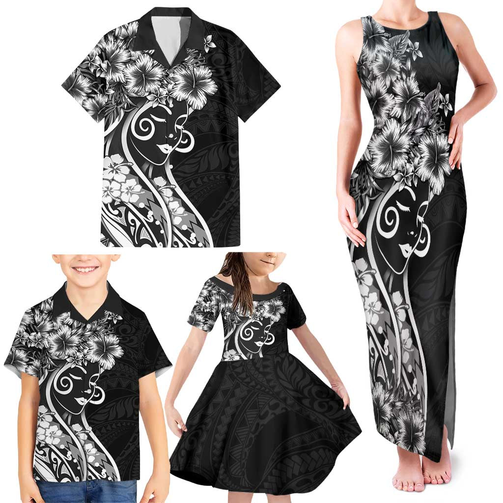 Polynesian Women's Day Family Matching Tank Maxi Dress and Hawaiian Shirt Black Hibiscus Flowers With Polynesian Pattern LT05 - Polynesian Pride