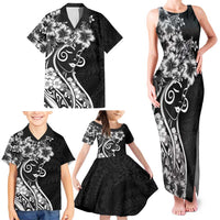 Polynesian Women's Day Family Matching Tank Maxi Dress and Hawaiian Shirt Black Hibiscus Flowers With Polynesian Pattern