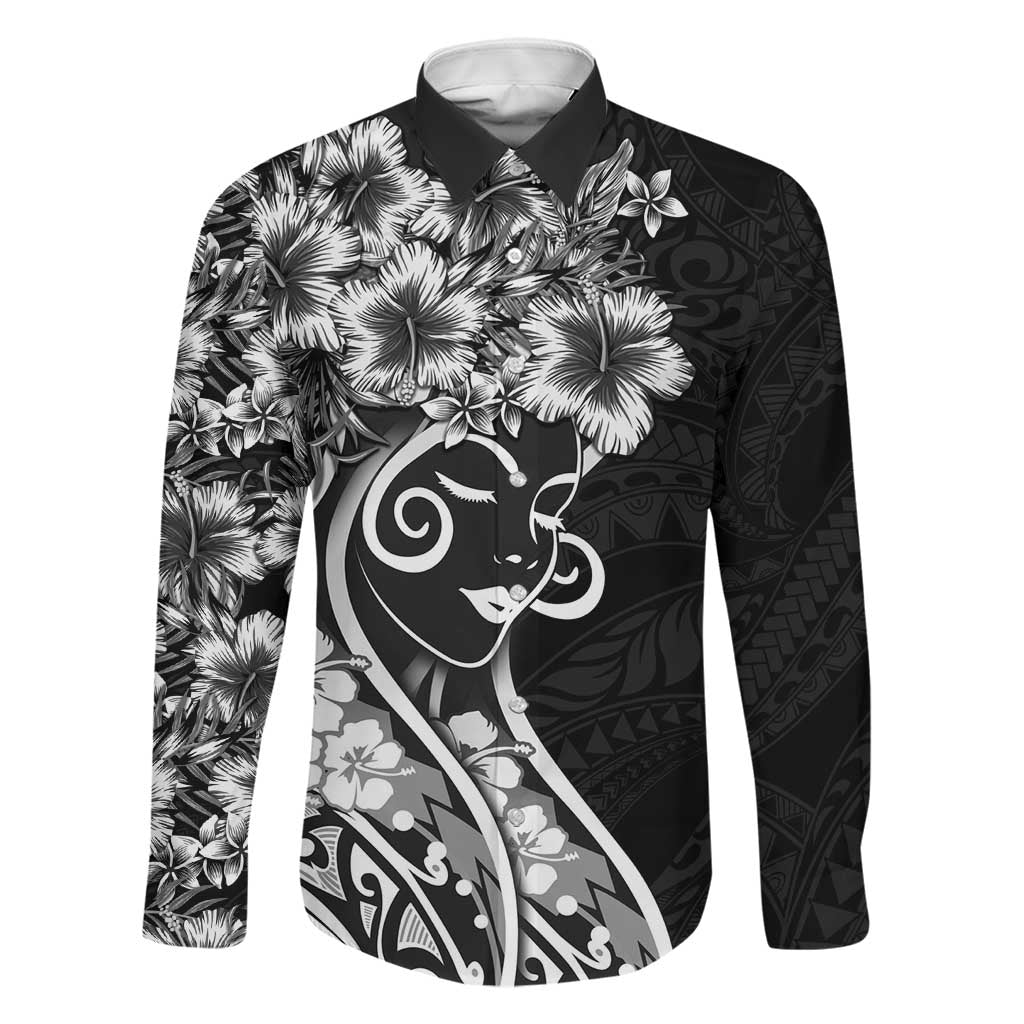 Polynesian Women's Day Family Matching Tank Maxi Dress and Hawaiian Shirt Black Hibiscus Flowers With Polynesian Pattern