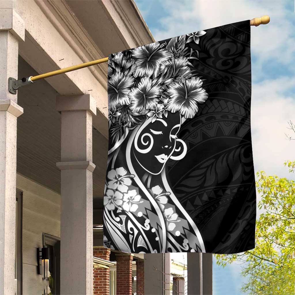 Polynesian Women's Day Garden Flag Black Hibiscus Flowers With Polynesian Pattern LT05 House Flag Black - Polynesian Pride
