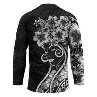 Polynesian Women's Day Hockey Jersey Black Hibiscus Flowers With Polynesian Pattern
