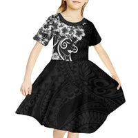 Polynesian Women's Day Kid Short Sleeve Dress Black Hibiscus Flowers With Polynesian Pattern LT05 - Polynesian Pride