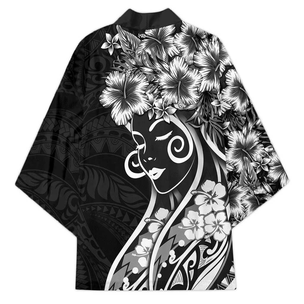 Polynesian Women's Day Kimono Black Hibiscus Flowers With Polynesian Pattern LT05 - Polynesian Pride