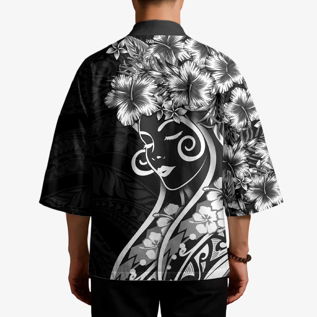 Polynesian Women's Day Kimono Black Hibiscus Flowers With Polynesian Pattern LT05 - Polynesian Pride