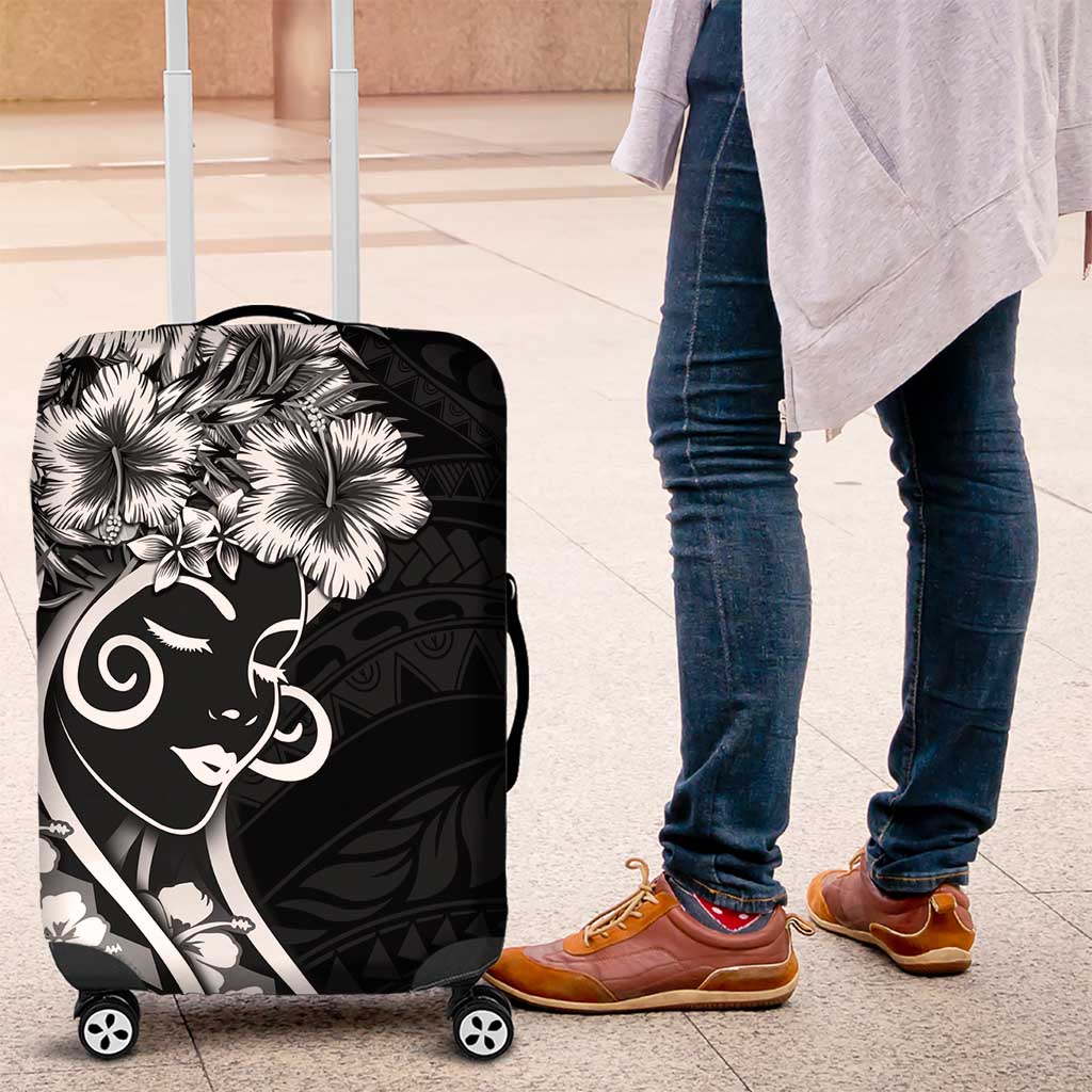 Polynesian Women's Day Luggage Cover Black Hibiscus Flowers With Polynesian Pattern LT05 Black - Polynesian Pride